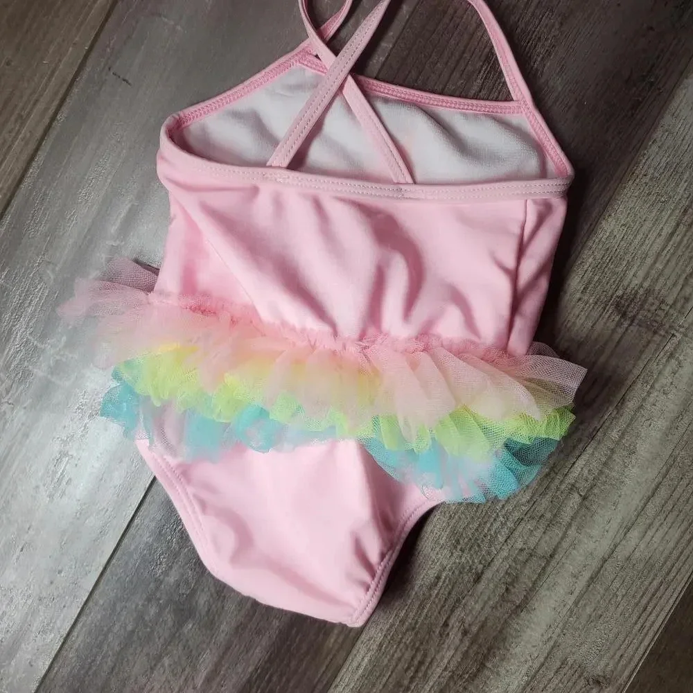 Wonder Nation Baby Girl Rainbow Unicorn One Piece Swimsuit Size 3-6m NWOT